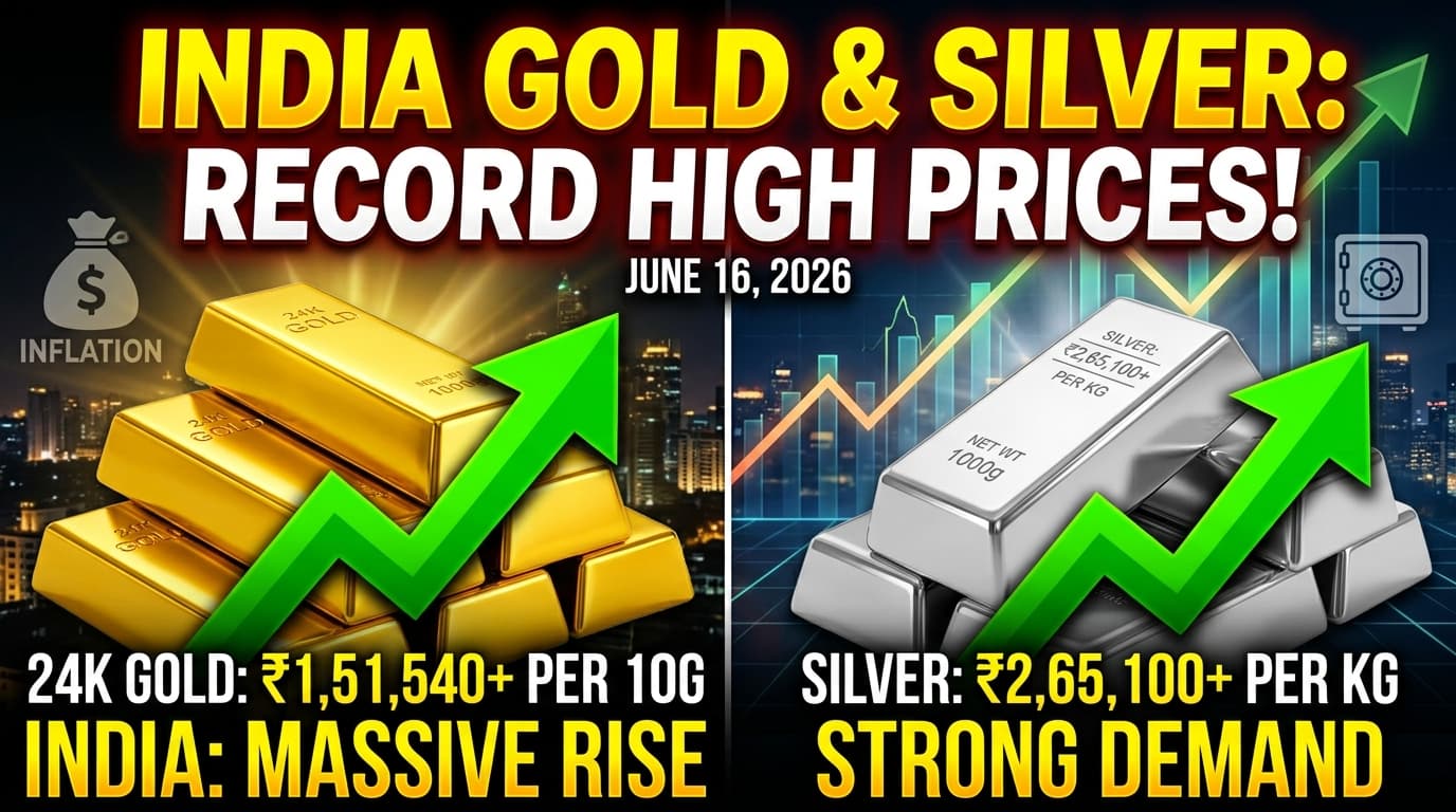 Gold Silver Price Today 16 June 2026: सोना और चांदी के दाम में तेजी, जानें आपके शहर में आज का भाव Gold Silver Price Today 16 June 2026: सोना और चांदी के दाम में तेजी, जानें आपके शहर में आज का भाव