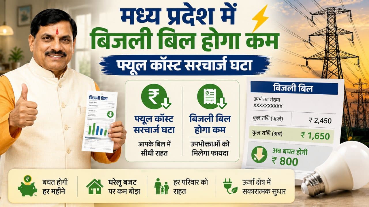 मध्य प्रदेश में बिजली बिल होगा कम, फ्यूल कॉस्ट सरचार्ज घटा, लाखों उपभोक्ताओं को राहत मध्य प्रदेश में बिजली बिल होगा कम, फ्यूल कॉस्ट सरचार्ज घटा, लाखों उपभोक्ताओं को राहत
