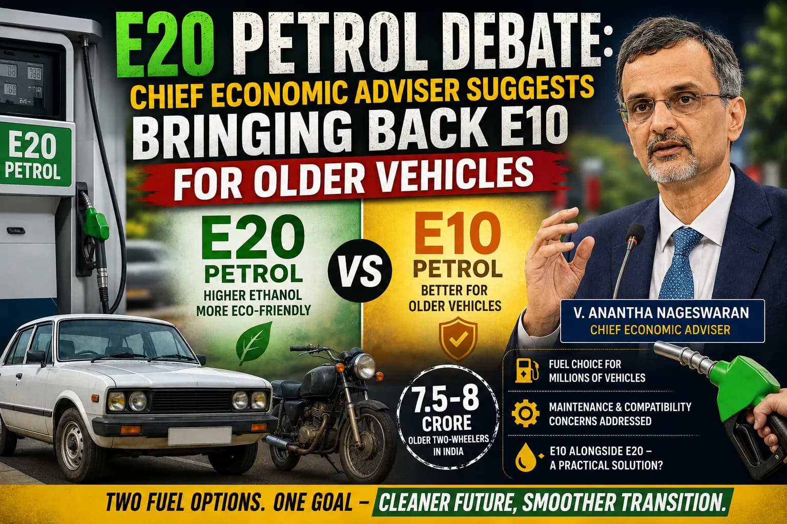 E20 Petrol पर CEA की सलाह: पुराने वाहनों के लिए E10 फिर उपलब्ध कराने का सुझाव, जानें माइलेज और इंजन पर असर E20 Petrol पर CEA की सलाह: पुराने वाहनों के लिए E10 फिर उपलब्ध कराने का सुझाव, जानें माइलेज और इंजन पर असर