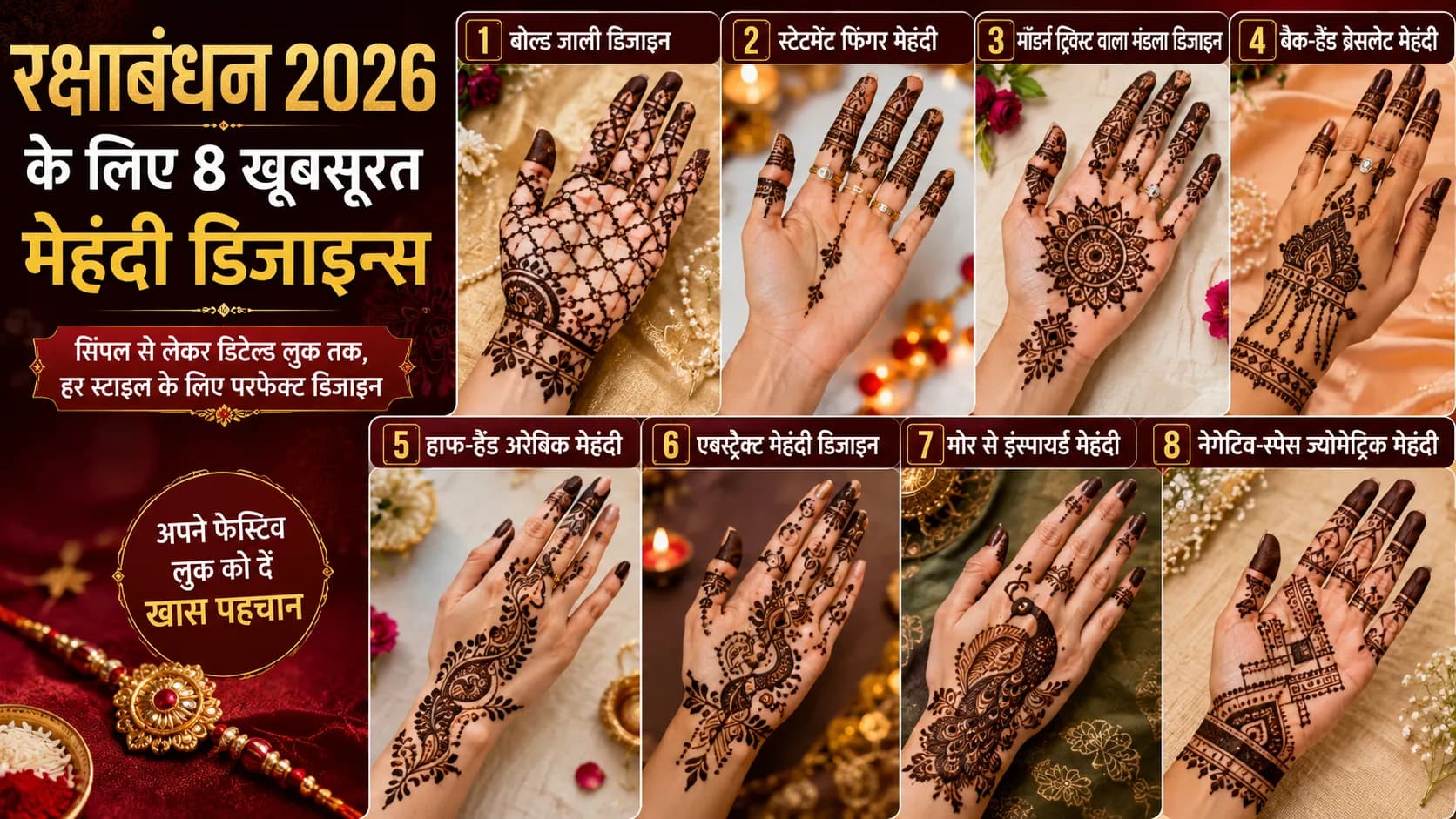 Rakhi Mehendi Designs: रक्षाबंधन पर हाथों को सजाने के लिए ट्राई करें ये 8 खूबसूरत मेहंदी डिजाइन Rakhi Mehendi Designs: रक्षाबंधन पर हाथों को सजाने के लिए ट्राई करें ये 8 खूबसूरत मेहंदी डिजाइन