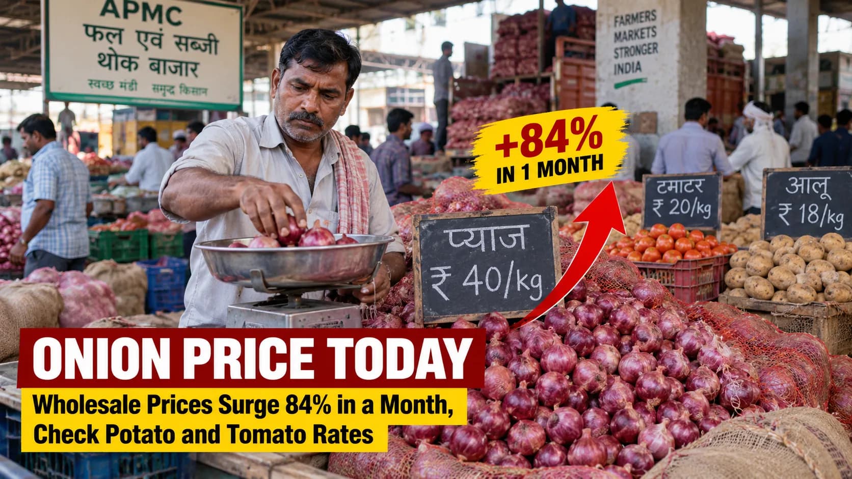Onion Price Today: प्याज के दाम में तेज उछाल, एक महीने में 84% बढ़ा थोक भाव; टमाटर और आलू का हाल भी जानें Onion Price Today: प्याज के दाम में तेज उछाल, एक महीने में 84% बढ़ा थोक भाव; टमाटर और आलू का हाल भी जानें