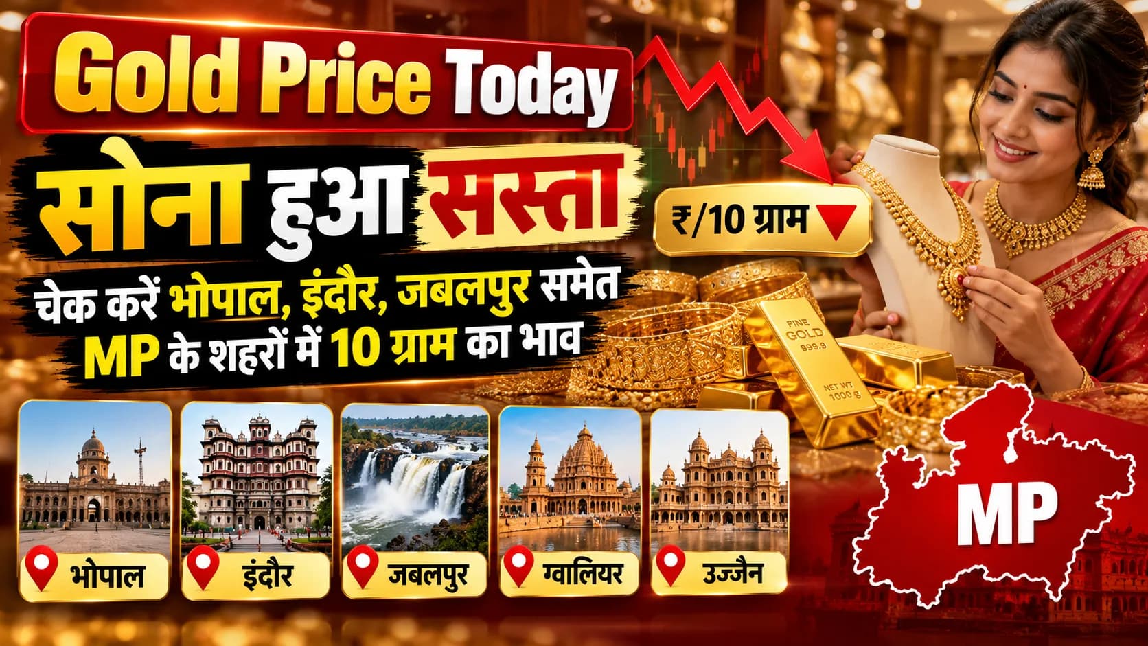 Gold Price Today: सोना हुआ सस्ता, चेक करें भोपाल, इंदौर, जबलपुर समेत MP के शहरों में 10 ग्राम का भाव Gold Price Today: सोना हुआ सस्ता, चेक करें भोपाल, इंदौर, जबलपुर समेत MP के शहरों में 10 ग्राम का भाव